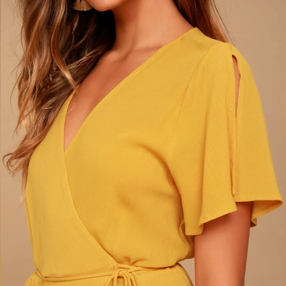 ♥️ Lulus Much Obliged Golden Yellow Wrap Maxi Dress - Picture 6 of 6